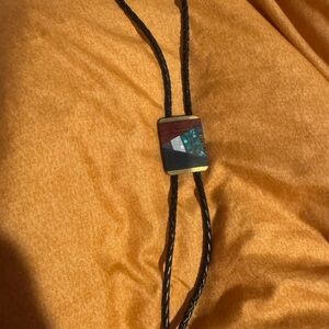 Black and Gold Bolo Tie with Multicolor Stone